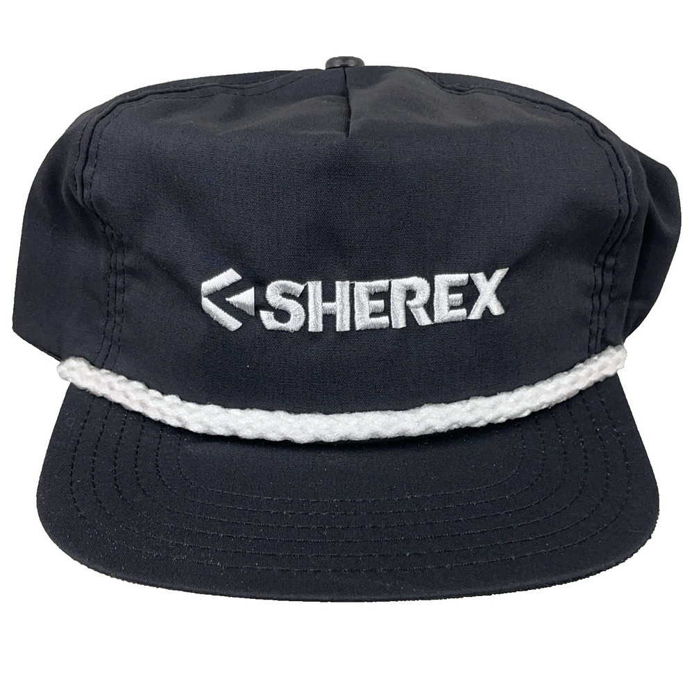 Vintage Sherex Trucker Hat Cap SnapBack Black Made In USA Rope Coal Mine‎ 80s BG